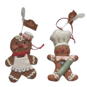 Gingerbread Cookie Girl and Boy Bakers Christmas Holiday Ornaments Set of 2